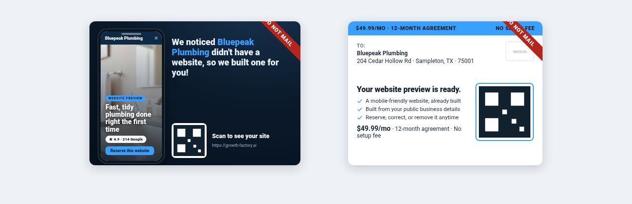 Illustrative promotional postcard mailer created by Growth Factory